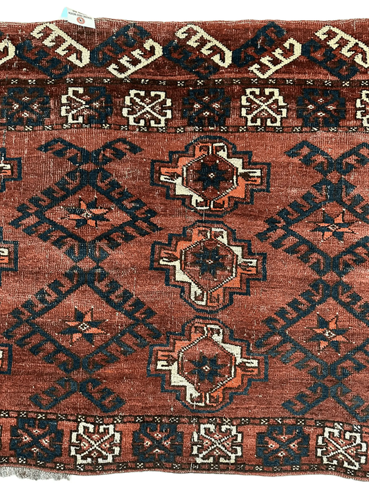 Rug Antique Kizil Ayak Turkoman Chuval 60x34 in rust red with blue geometric motifs Rugistan on Tampa Home & Garden Store