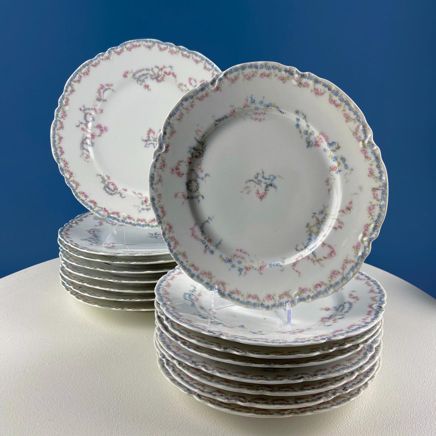 Antique Limoges Breakfast Lunch Dish Set for 8. Floral Motif: Forget-me-Nots Tea Roses. French Country Living. Dining Tea Room Decor. - Tampa Home & Garden Store