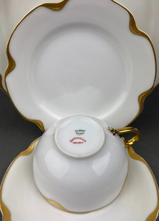 Antique Limoges porcelain serving set with scalloped gold trim teapot and dishes by Haviland on Tampa Home & Garden Store