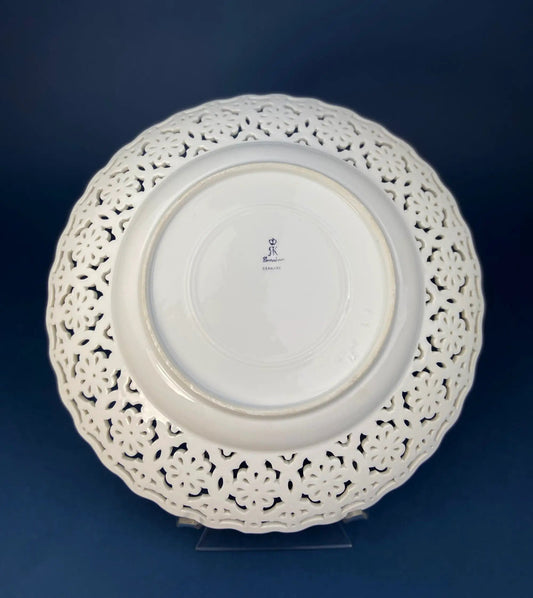 Meissen reticulated hand-painted tea rose plate with floral lattice edge white porcelain on Tampa Home & Garden Store