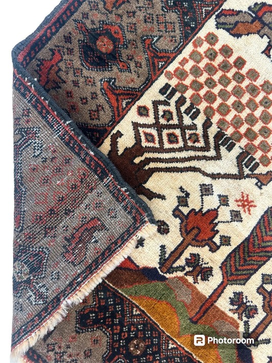 Rug Antique Persian Baluch Rug 2ft 10in x 4ft 8in with red ivory motifs by Rugistan on Tampa Home & Garden Store