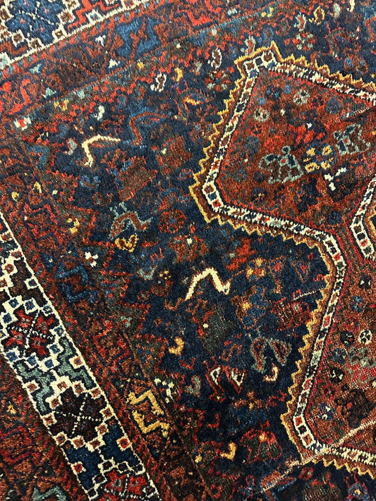 Antique Persian Khamseh Tribal Rug 4' x 5’10” - Tampa Home & Garden Store