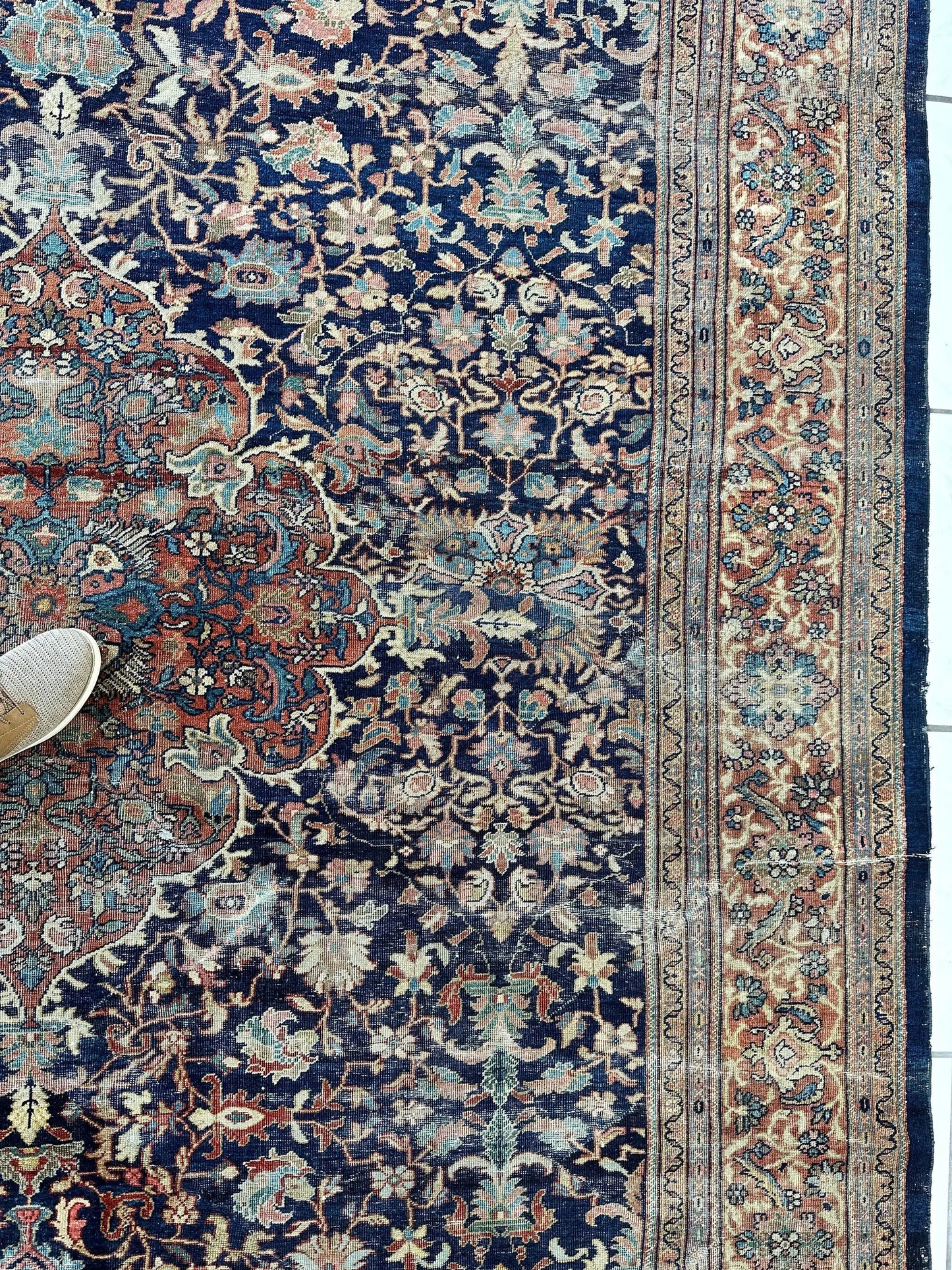 Antique Mahal Persian Rug by Rugistan with navy field and floral border on Tampa Home & Garden Store