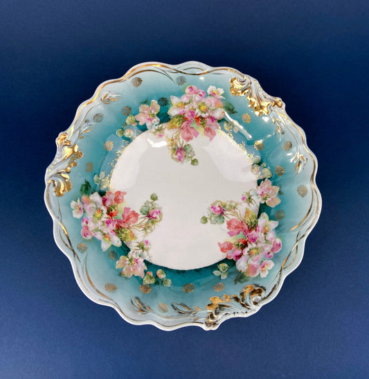 Antique Plate and Bowl by Milton, Imperial Vienna. Hand-Painted Tea Roses. Collectible Dessert Plate and Serving Bowl. - Tampa Home & Garden Store