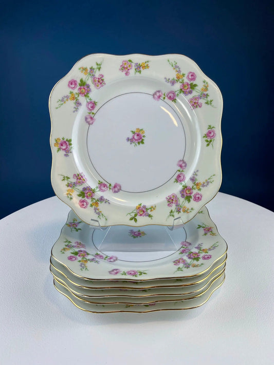 Antique porcelain bullion bowls and plates set 6 with scalloped edges, gold trim and border on Tampa Home & Garden Store