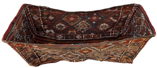Antique Shahsavan Mafrash Rug storage bag with red, ivory geometric tribal motifs by Rugistan on Tampa Home & Garden Store