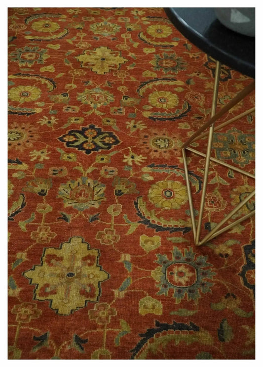 Antique Turkish Serapi Wool Rug 8x10 hand knotted, rust with gold and blue medallions on Tampa Home & Garden Store