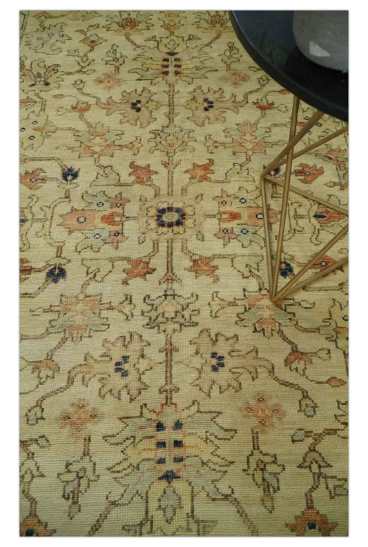 Antique Empress Tabriz hand-knotted wool area rug 6x8 beige with rust motifs on Tampa Home & Garden Store