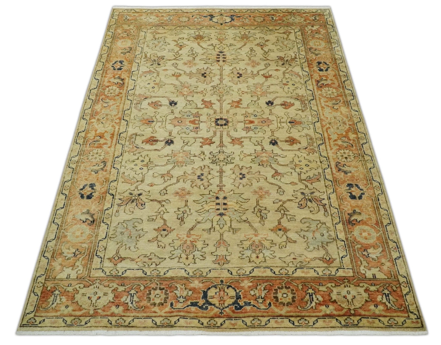 Antique Style Empress Tabriz 6x8 Hand Knotted Beige and Rust Modern Traditional Wool Rug | N35368 - Tampa Home & Garden Store