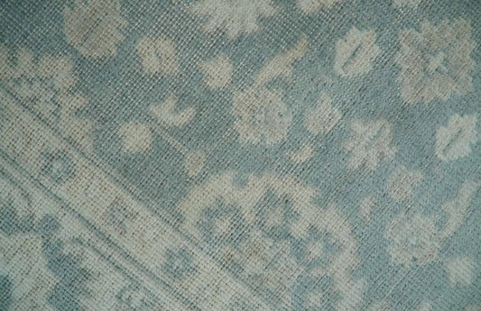 Antique Ivory Gray Hand Knotted Oushak Wool Area Rug with blue-gray accents on Tampa Home & Garden Store