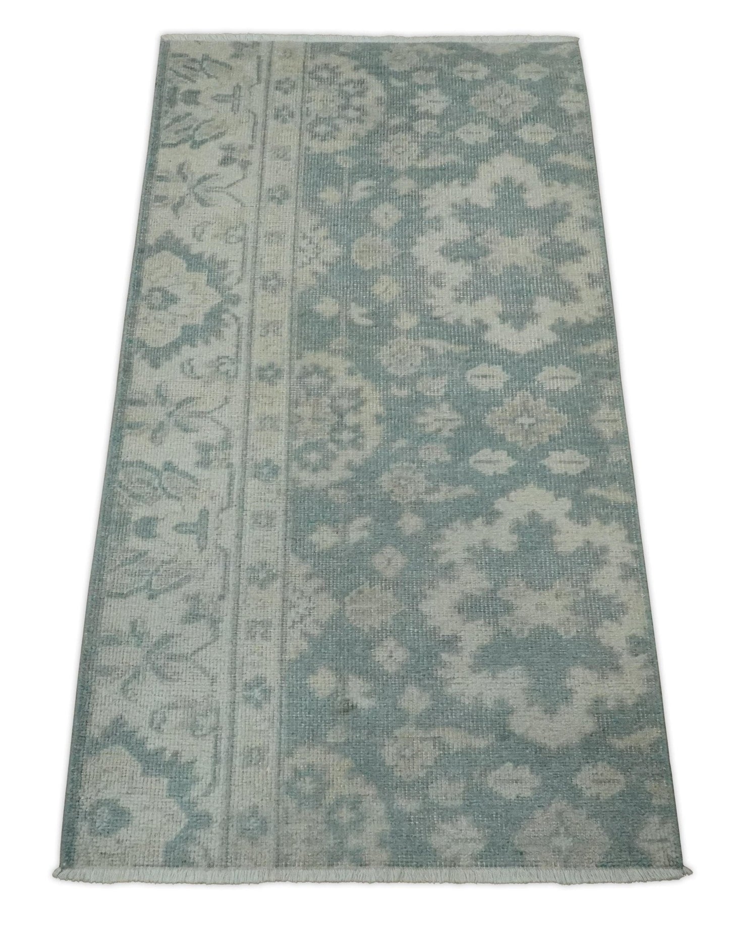 Antique Style Ivory and Gray Hand Knotted Traditional Oushak 2x4 wool Bedside Rug - Tampa Home & Garden Store