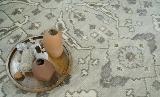 Area Rug Antique Style Oriental Oushak Wool 8x10 in ivory gray tones on Tampa Home & Garden Store