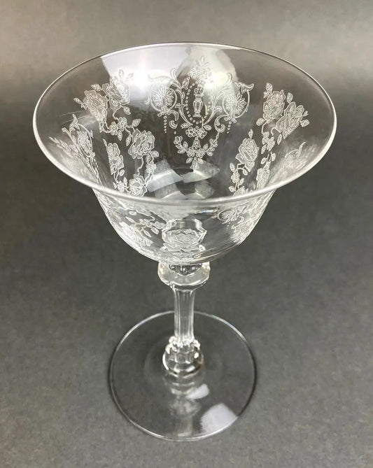 Antique Tiffin Franciscan stemware glass with Cherokee Rose etching on Tampa Home & Garden Store