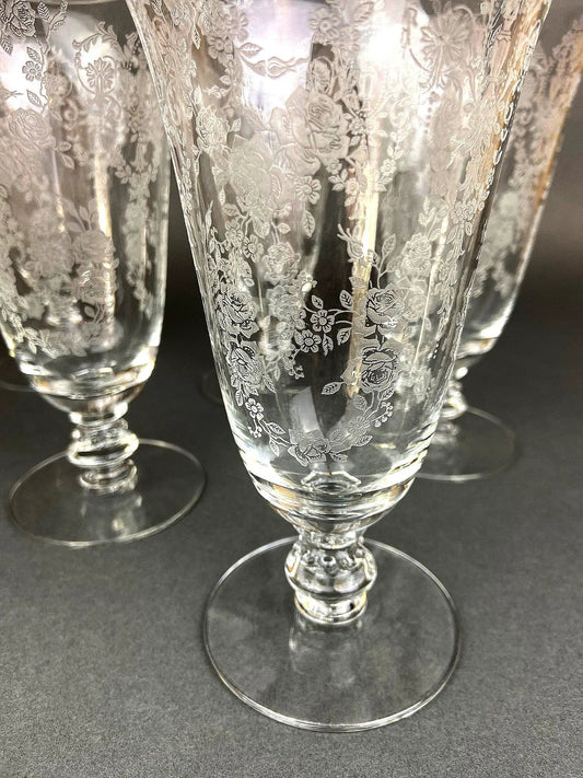 Tiffin Franciscan water goblets Cherokee Rose etched pattern, clear glass, set of 7 on Tampa Home & Garden Store