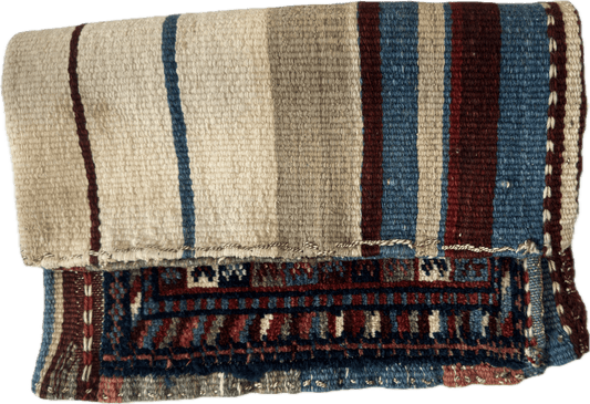 Antique Tribal Bag Face rug 26x18 in beige with blue and burgundy stripes Rugistan on Tampa Home & Garden Store