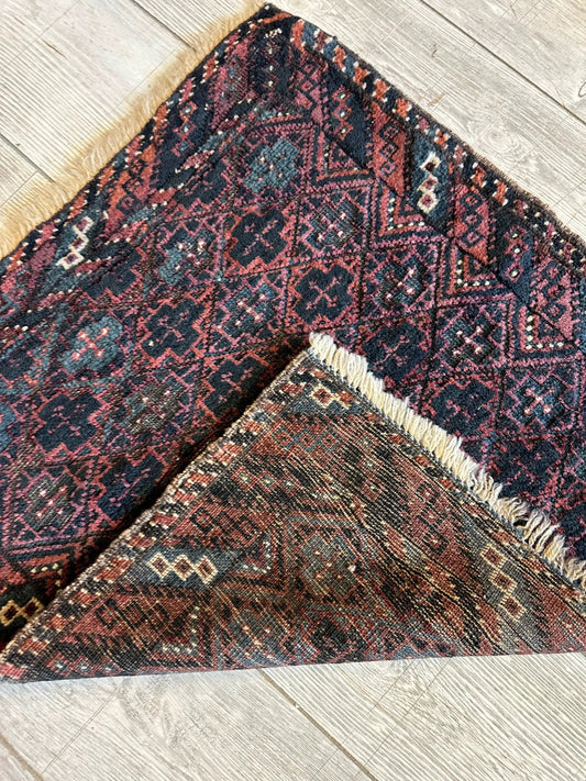 Antique Baluch Bagface rug 22x24 handmade wool with red navy geometric patterns Rugistan on Tampa Home & Garden Store
