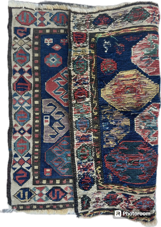 Antique Shahsavan Caucasian bagface rug 26x18 in blue, red, cream by Rugistan on Tampa Home & Garden Store