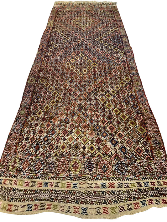 Rug Antique Turkish Jajim wool runner with multicolor diamond pattern by Rugistan on Tampa Home & Garden Store