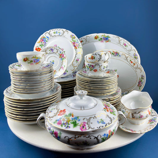 Antique Victoria Czechoslovakia 56 Piece Dish Set. Floral Motif. French Country Living. Dining Room Table Decor. Gift for Him Her. - Tampa Home & Garden Store