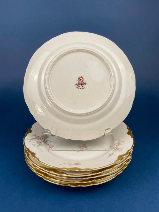 Antique Warwick Cottage Rose salad plates set of 6; 8-inch china with pattern and gold trim on Tampa Home & Garden Store