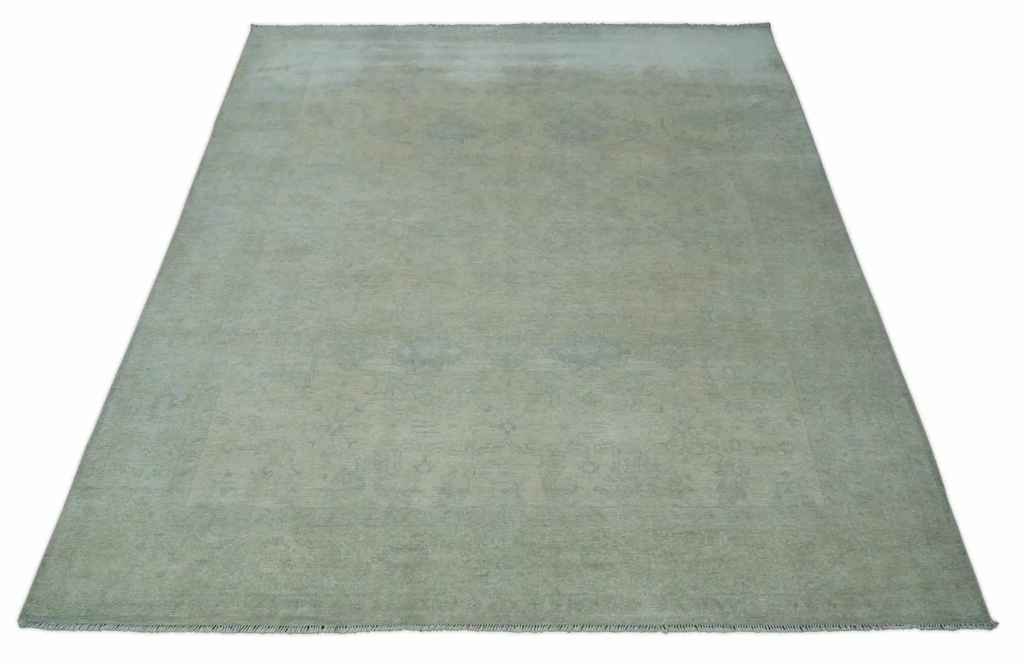 Area rug beige and gray hand-knotted Oushak wool, 8x10 antique look on Tampa Home & Garden Store