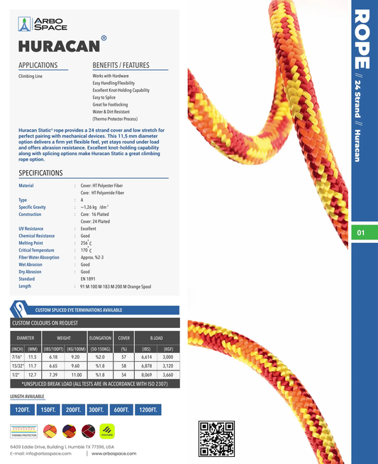Arbo Space Huracan 11.7mm climbing rope with red-yellow braided sheath, two ropes pictured on Tampa Home & Garden Store