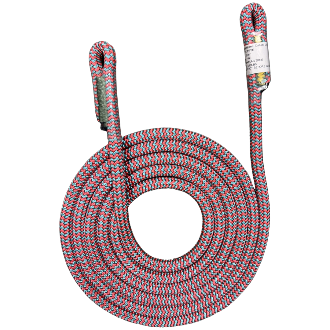 Arbo Space Callisto 11.7mm sewn lanyard red teal gray braided rope coiled for arborist use on Tampa Home & Garden Store