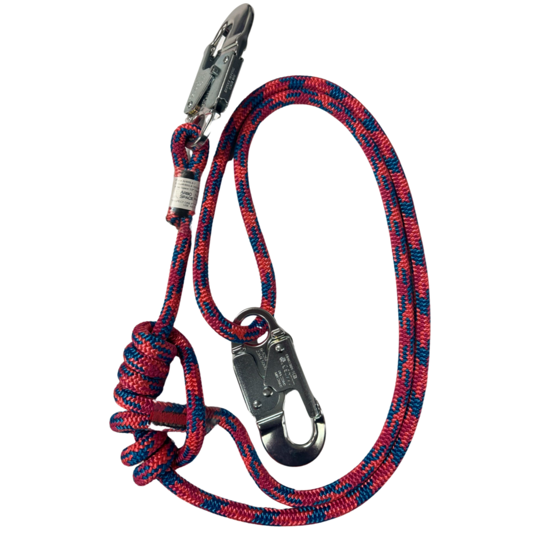 Arbo Space Huracan Buckstrap lanyard 4–7 ft red blue braided rope with metal carabiner on Tampa Home & Garden Store