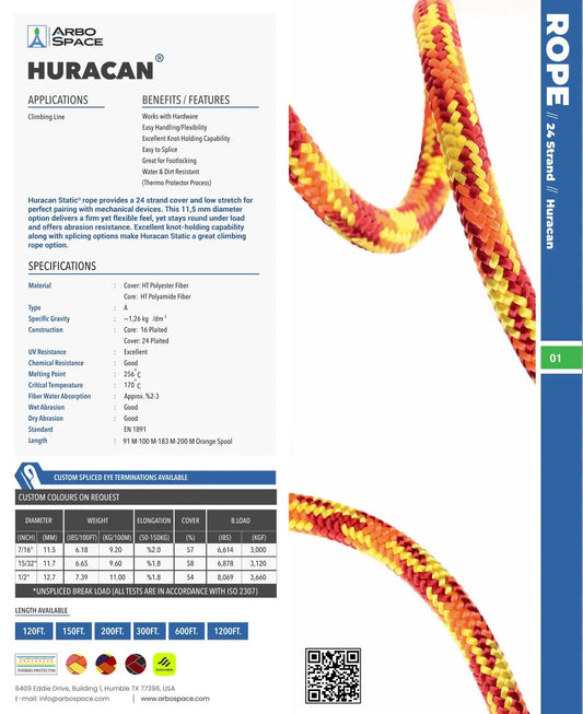 Arbo Space Huracan 12.7mm climbing rope with red-yellow braided sheath on Tampa Home & Garden Store