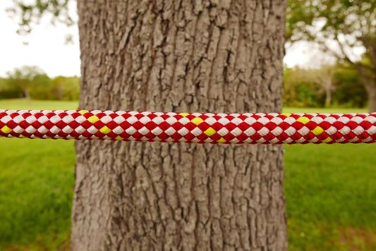 Arbo Space Plaid Bull Rope 5/8in climbing rope with red white yellow plaid pattern on Tampa Home & Garden Store