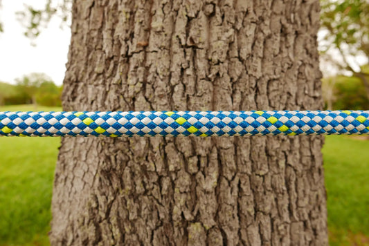 Arbo Space Plaid Bull Rope 9/16 in 14mm, blue white with lime accents, climbing rope on Tampa Home & Garden Store