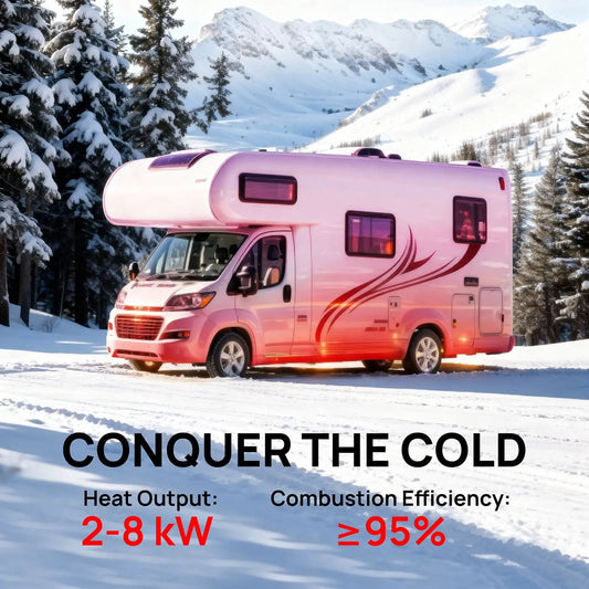 Arcade S8BP diesel heater ad on pink motorhome in snowy mountains on Tampa Home & Garden Store