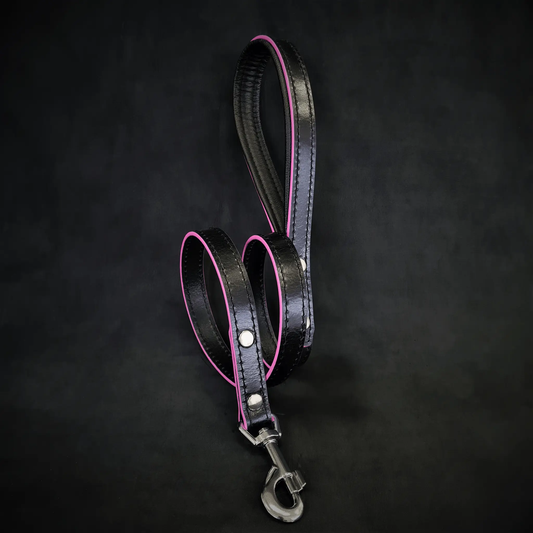 Ariel Leather Dog Leash With Pink Edge, black leather with pink trim, Bestia Dog Gear on Tampa Home & Garden Store