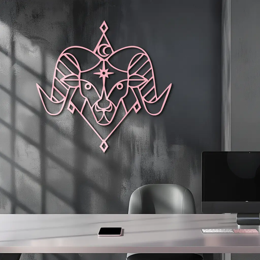 Aries Zodiac Metal Wall Art Geometric Ram Head pink metal decor Enova Art sculptures on Tampa Home & Garden Store