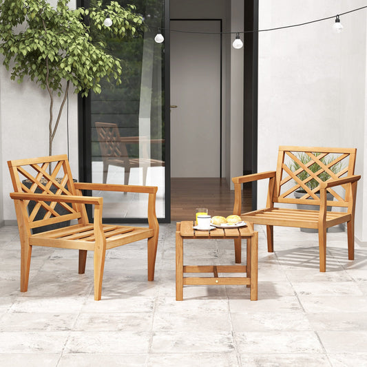 Teak Wood Slatted Patio Chair Armchair with Cozy Backrest and Armrests - Tampa Home & Garden Store