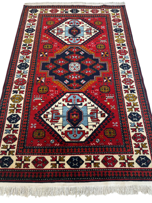 Armenian Yerevan Wool Rug – 4’6” x 6’11” – Hand-Knotted Geometric Design - Tampa Home & Garden Store