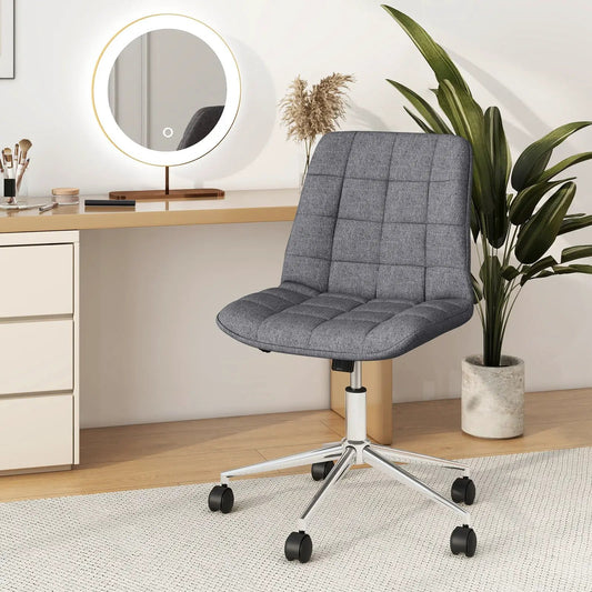 Armless Office Chair DirectDeals, grey tufted fabric, adjustable height with wheeled base on Tampa Home & Garden Store