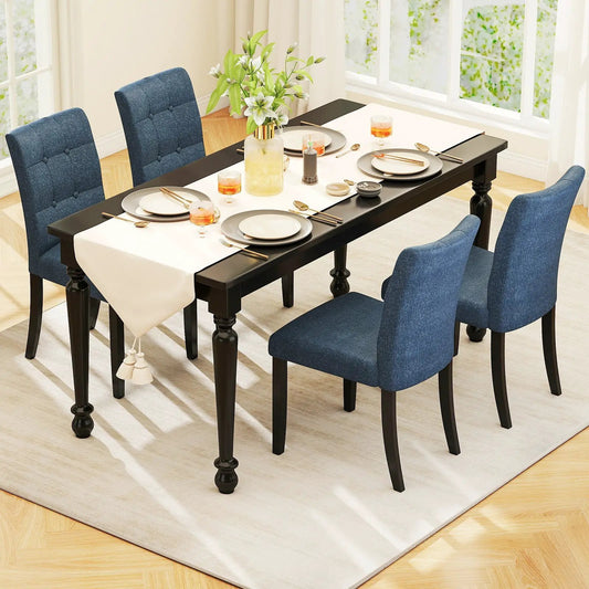 Armless tufted dining chairs in dark blue, set of 4 with black turned legs on Tampa Home & Garden Store