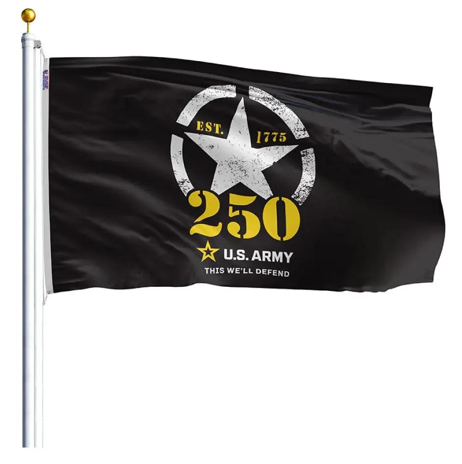 Army 250th Anniversary Flag on black field with star and gold 250 text by Flagman of America on Tampa Home & Garden Store