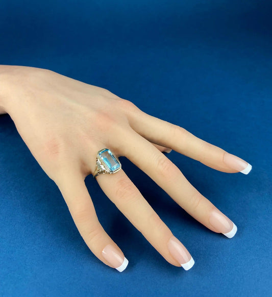 Art Deco 14k White Gold Topaz Ring Sky Blue 5ct emerald-cut on Tampa Home & Garden Store