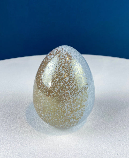 Art Glass Eggs. 3.5" Easter Eggs. Set of Three Spotted Eggs in Gold, Steel, and Blue. Unusual, Minimalist Easter Decor. Cottagecore Living - Tampa Home & Garden Store