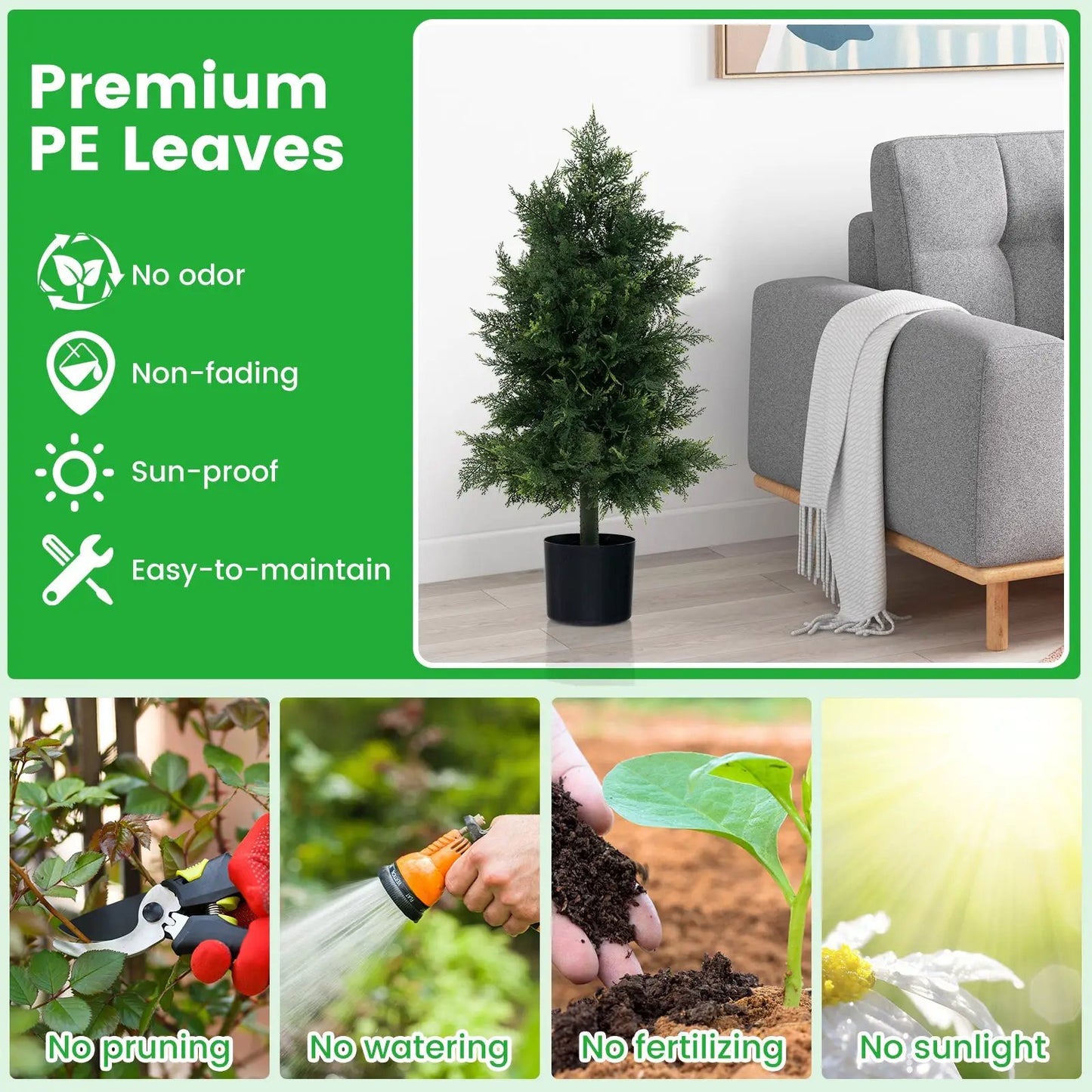 Cedar Topiary Tree in black plastic nursery pot; artificial green cedar leaves DirectDeals on Tampa Home & Garden Store