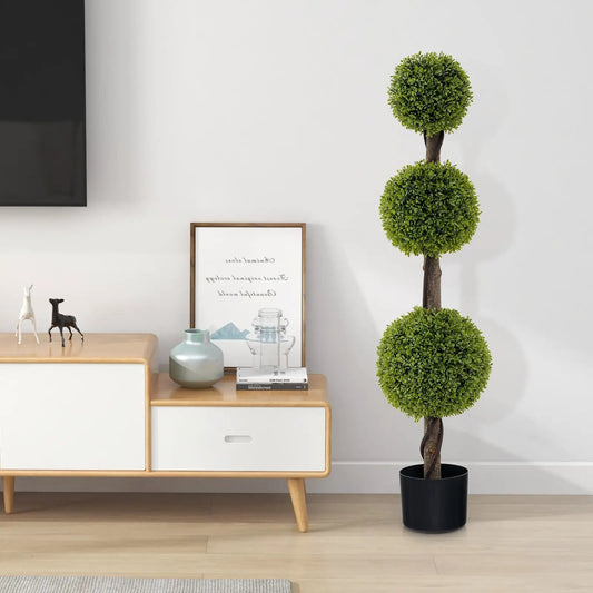 4 ft artificial ball-topiary tree with lush PE leaves in a black pot on Tampa Home & Garden Store