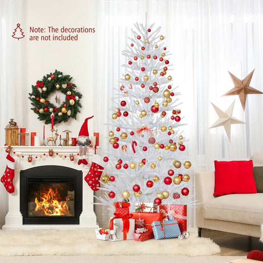 DirectDeals 7 ft pre-lit white frosted Christmas tree with coral-tip branches on Tampa Home & Garden Store