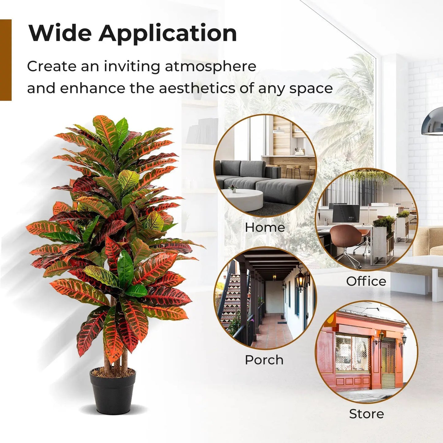 DirectDeals artificial croton plant 40 inch tall with colorful leaves in a black pot on Tampa Home & Garden Store
