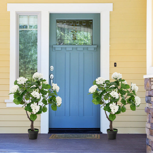 Artificial Hydrangea Tree Fake Floral Plant with 11 White Flowers-White - Tampa Home & Garden Store