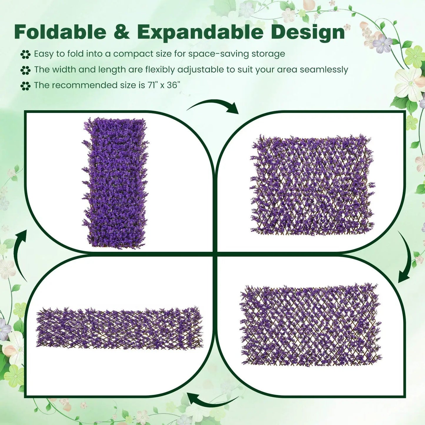 Four faux purple eucalyptus panels with willow frame for balcony decor on Tampa Home & Garden Store