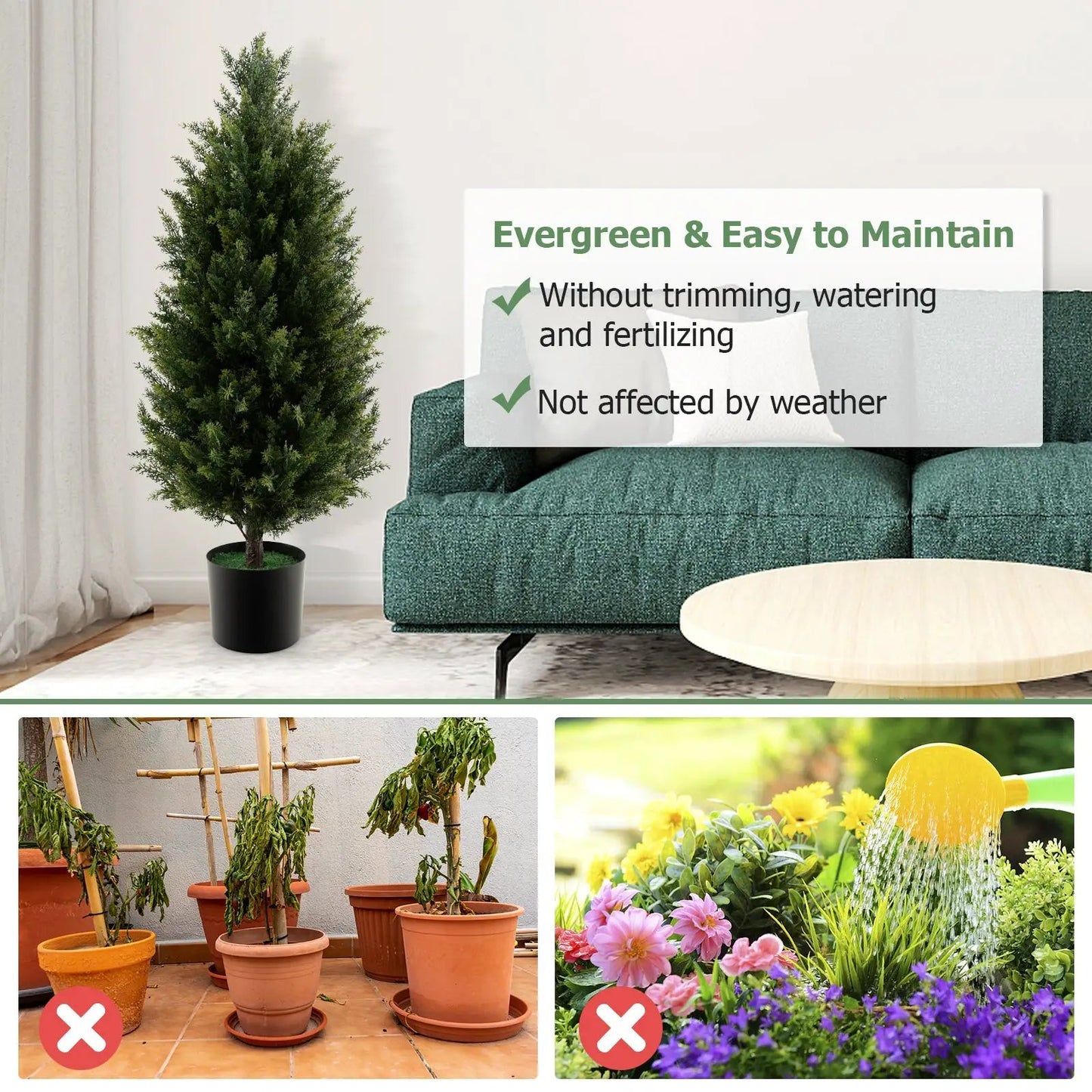 3 ft artificial cedar topiary tree in a black cement pot for indoor display on Tampa Home & Garden Store