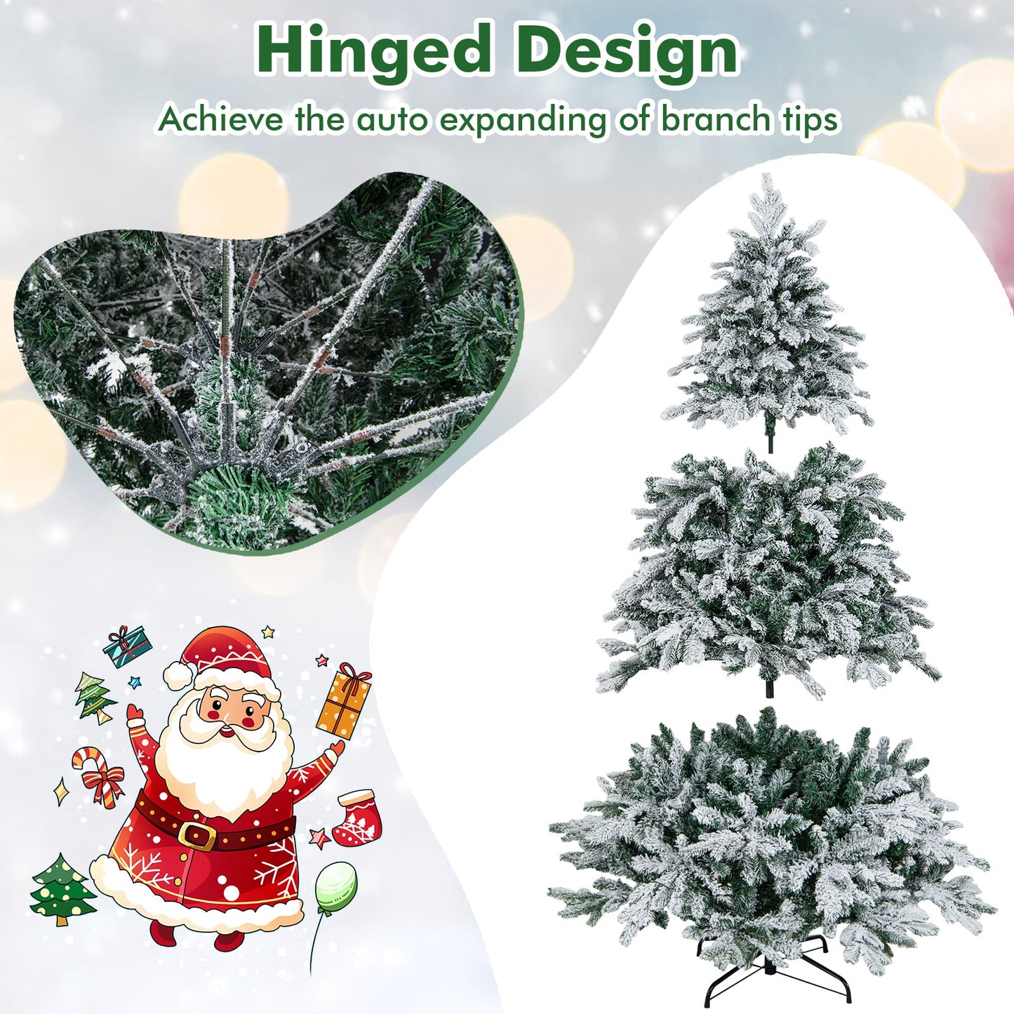 Flocked Christmas tree with warm white LED lights and frosted evergreen branches 4.5/6/7 ft on Tampa Home & Garden Store