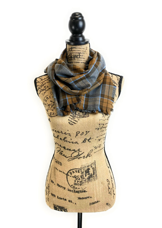 Ascot Scarf - Outlander Clan MacKenzie Inspired Gray, Brown and Light Blue Cotton Flannel - Tampa Home & Garden Store